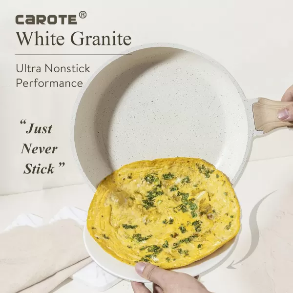 imageCAROTE 8 Inch Nonstick Skillet Frying Pan with LidWhite Granite Non Stick Omelet PansFry Pan Egg Pan Stone Cookware Chefs Pan PFOS ampamp PFOA FreeWhite