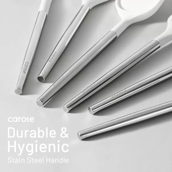 imageCAROTE 9PCS Kitchen Utensils Set Silicone Kitchen Utensils Set with Stainless Steel Handle for NonStick Cookware Set Dishwasher Safe WhiteWhite
