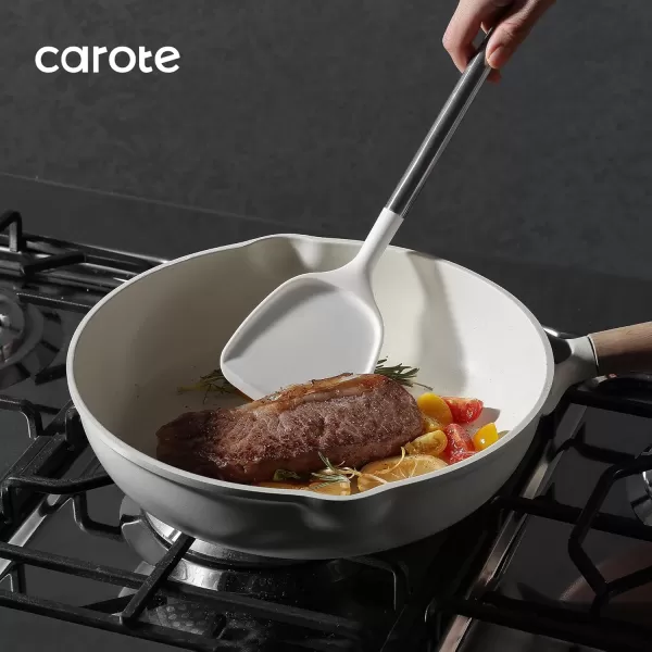 imageCAROTE 9PCS Kitchen Utensils Set Silicone Kitchen Utensils Set with Stainless Steel Handle for NonStick Cookware Set Dishwasher Safe WhiteWhite