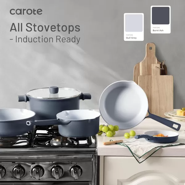 imageCAROTE Ceramic Cookware Set 12 Piece Healthy ampamp PFOAPFAS Free Nonstick Pots and Pans Set InductionCompatible Navy BlueNavy Blue