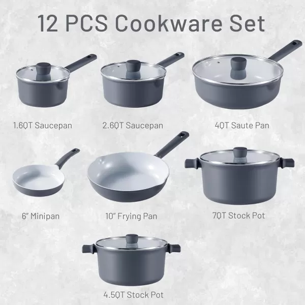 imageCAROTE Ceramic Cookware Set 12 Piece Healthy ampamp PFOAPFAS Free Nonstick Pots and Pans Set InductionCompatible Navy BlueNavy Blue