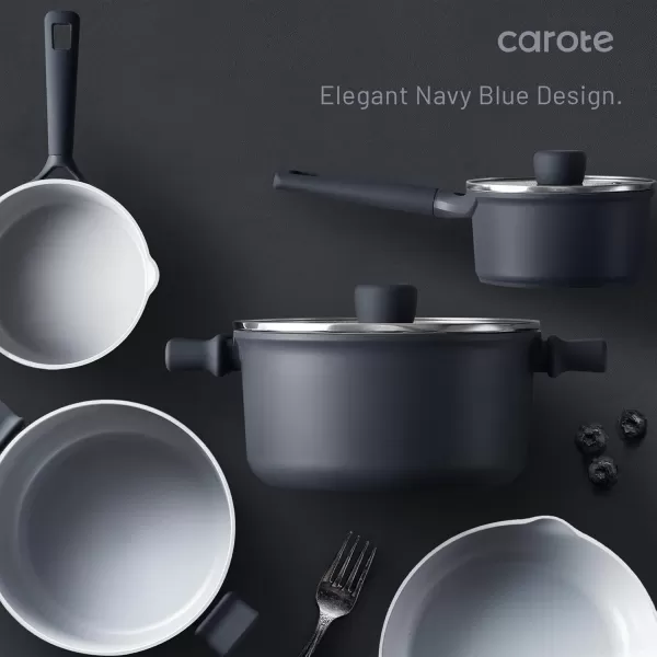 imageCAROTE Ceramic Cookware Set 12 Piece Healthy ampamp PFOAPFAS Free Nonstick Pots and Pans Set InductionCompatible Navy BlueNavy Blue