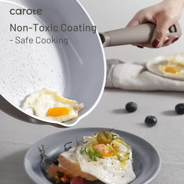 imageCAROTE Ceramic Cookware Set 12 Piece Healthy ampamp PFOAPFAS Free Nonstick Pots and Pans Set InductionCompatible Navy BlueTaupe