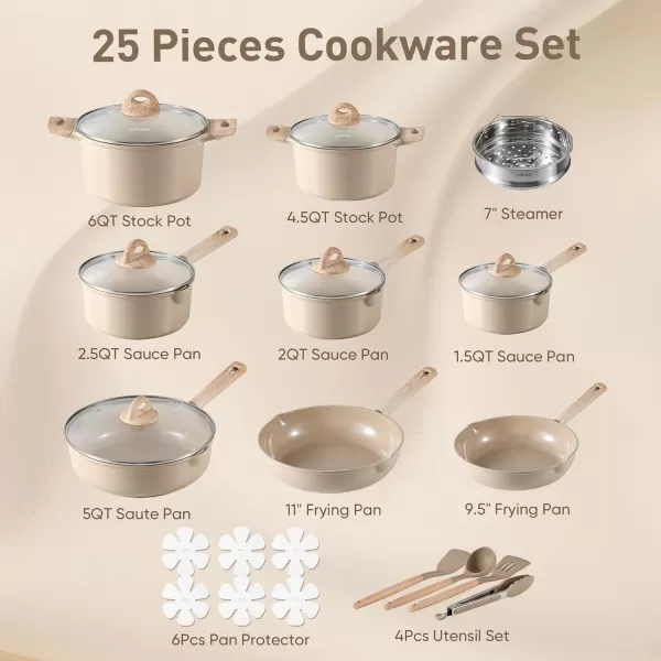 imageCAROTE Ceramic Cookware Set 12 Piece Healthy ampamp PFOAPFAS Free Nonstick Pots and Pans Set InductionCompatible Navy BlueTaupe