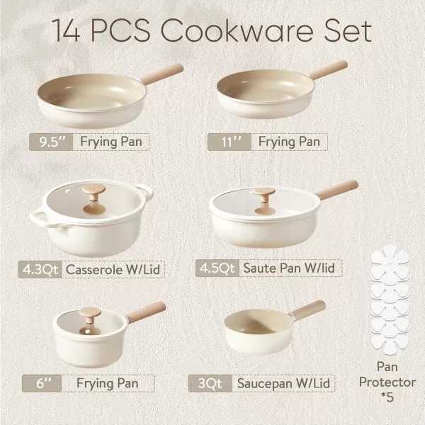imageCAROTE Ceramic Pots and Pans Set 14pcs Cookware Set Nontoxic Healthy Non Stick Cooking Set with Frying Pans Set