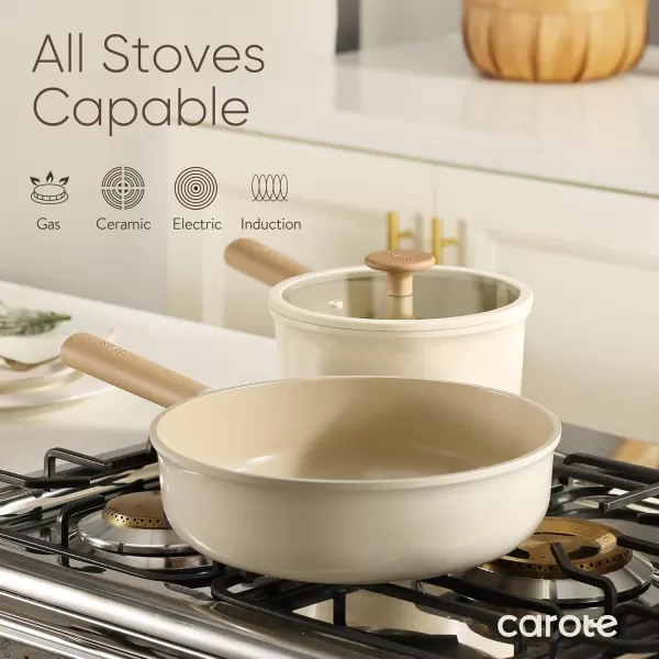 imageCAROTE Ceramic Pots and Pans Set 14pcs Cookware Set Nontoxic Healthy Non Stick Cooking Set with Frying Pans Set