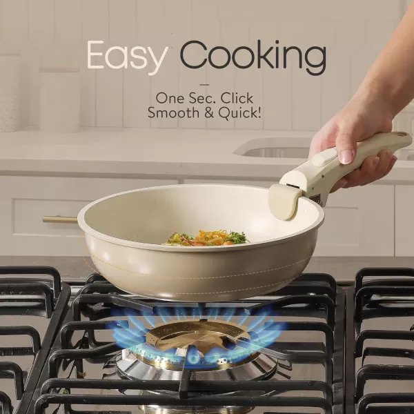 imageCAROTE Nonstick Cookware Sets Non Stick Pots and Pans Set Detachable Handle Kitchen Cookware Sets with Removable Handle Stackable RV Cookware for Campers Oven Safe White 5 PCSMulticolor