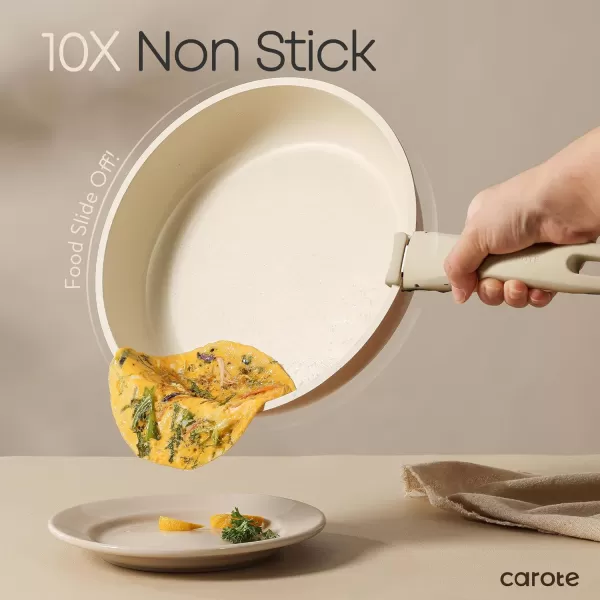 imageCAROTE Nonstick Cookware Sets Non Stick Pots and Pans Set Detachable Handle Kitchen Cookware Sets with Removable Handle Stackable RV Cookware for Campers Oven Safe White 5 PCSMulticolor