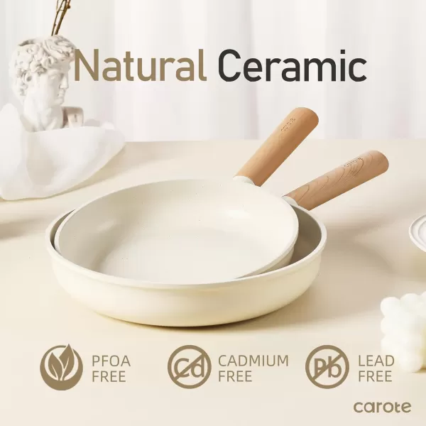 imageCAROTE Nonstick Frying Pan SkilletNon Stick Granite Fry Pan Egg Pan Omelet Pans Stone Cookware Chefs Pan PFOA FreeInduction CompatibleClassic Granite 8InchCeramic White