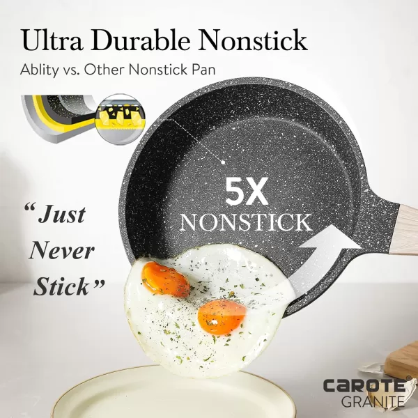 imageCAROTE Nonstick Frying Pan SkilletNon Stick Granite Fry Pan Egg Pan Omelet Pans Stone Cookware Chefs Pan PFOA FreeInduction CompatibleClassic Granite 8InchClassic Granite