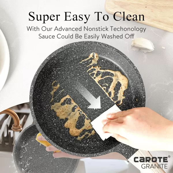 imageCAROTE Nonstick Frying Pan SkilletNon Stick Granite Fry Pan Egg Pan Omelet Pans Stone Cookware Chefs Pan PFOA FreeInduction CompatibleClassic Granite 8InchClassic Granite