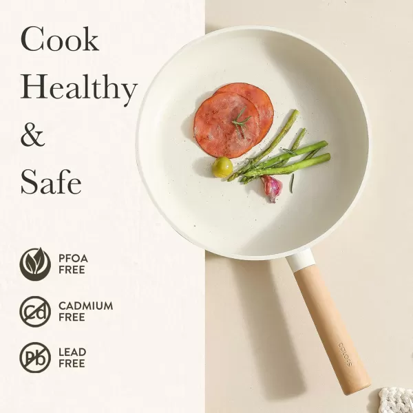 imageCAROTE Nonstick Frying Pan SkilletNon Stick Granite Fry Pan Egg Pan Omelet Pans Stone Cookware Chefs Pan PFOA FreeInduction CompatibleClassic Granite 8InchCeramic White