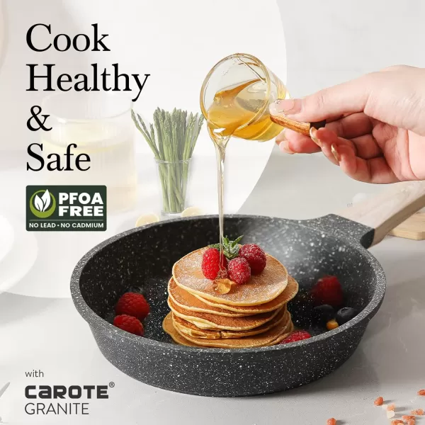 imageCAROTE Nonstick Frying Pan SkilletNon Stick Granite Fry Pan Egg Pan Omelet Pans Stone Cookware Chefs Pan PFOA FreeInduction CompatibleClassic Granite 8InchClassic Granite