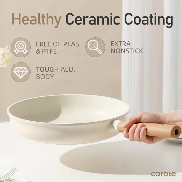 imageCAROTE Nonstick Frying Pan SkilletNon Stick Granite Fry Pan Egg Pan Omelet Pans Stone Cookware Chefs Pan PFOA FreeInduction CompatibleClassic Granite 8InchCeramic White