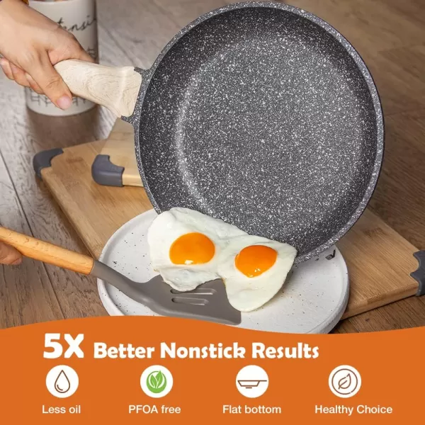 imageCAROTE Nonstick Frying Pan SkilletNon Stick Granite Fry Pan Egg Pan Omelet Pans Stone Cookware Chefs Pan PFOA FreeInduction CompatibleClassic Granite 8InchWhite Granite