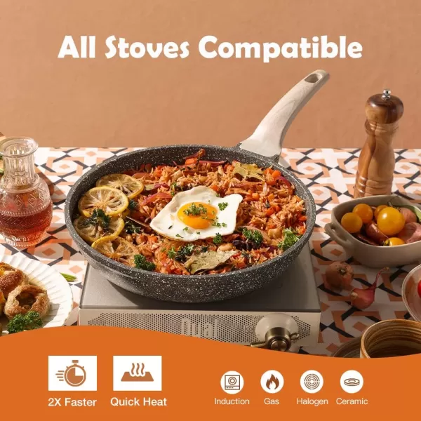 imageCAROTE Nonstick Frying Pan SkilletNon Stick Granite Fry Pan Egg Pan Omelet Pans Stone Cookware Chefs Pan PFOA FreeInduction CompatibleClassic Granite 8InchWhite Granite