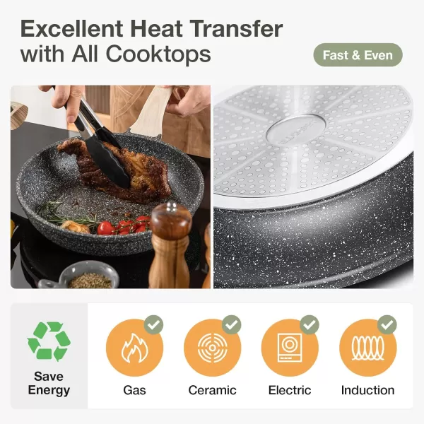 imageCAROTE Nonstick Frying Pan SkilletNon Stick Granite Fry Pan Egg Pan Omelet Pans Stone Cookware Chefs Pan PFOA FreeInduction CompatibleClassic Granite 8InchClassic Granite