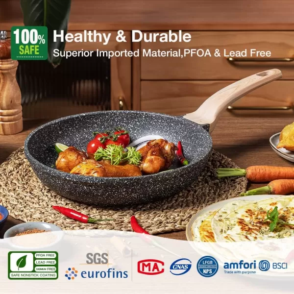 imageCAROTE Nonstick Frying Pan SkilletNon Stick Granite Fry Pan Egg Pan Omelet Pans Stone Cookware Chefs Pan PFOA FreeInduction CompatibleClassic Granite 8InchWhite Granite