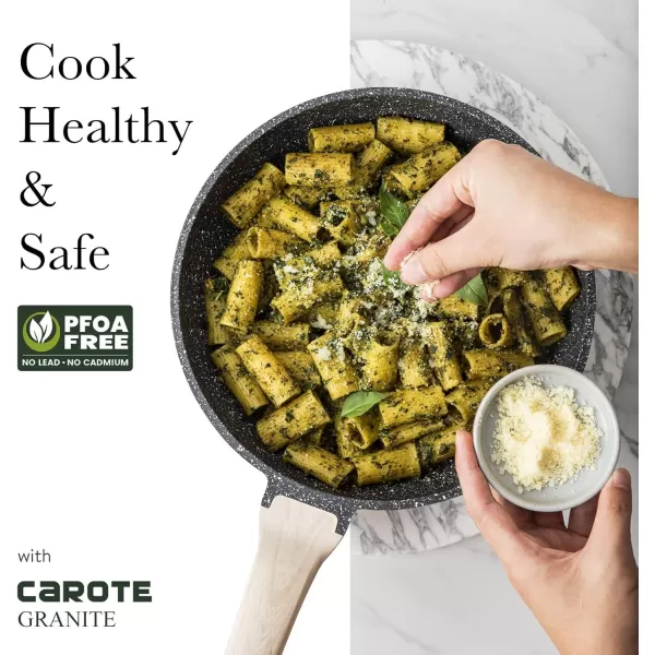 imageCAROTE Nonstick Frying Pan SkilletNon Stick Granite Fry Pan Egg Pan Omelet Pans Stone Cookware Chefs Pan PFOA FreeInduction CompatibleClassic Granite 8InchBlack