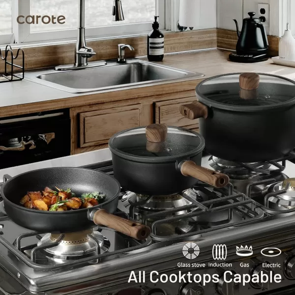 imageCAROTE Nonstick Pots and PansCookware Set 16pcs Kitchen Cooking Sets 16pcs Pots and Pans Set Non StickBlack