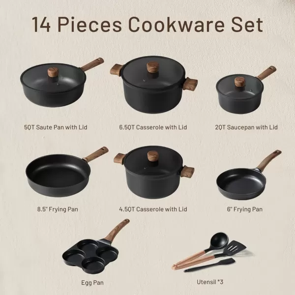 imageCAROTE Nonstick Pots and PansCookware Set 16pcs Kitchen Cooking Sets 16pcs Pots and Pans Set Non StickBlack