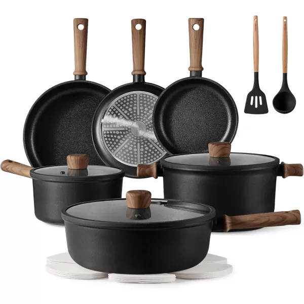 imageCAROTE Nonstick Pots and PansCookware Set 16pcs Kitchen Cooking Sets 16pcs Pots and Pans Set Non StickBlack