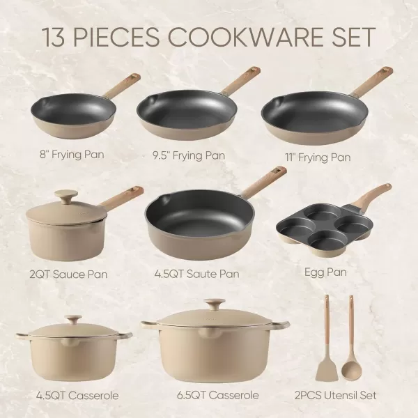 imageCAROTE Pots and Pans Set Non Stick 16Pcs Kitchen Cookware Set Stackable Induction Cookware Pot and Pan set Pans for Cooking Taupe GraniteCoffee