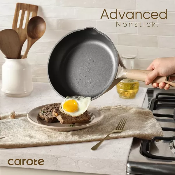 imageCAROTE Pots and Pans Set Non Stick 16Pcs Kitchen Cookware Set Stackable Induction Cookware Pot and Pan set Pans for Cooking Taupe GraniteTaupe