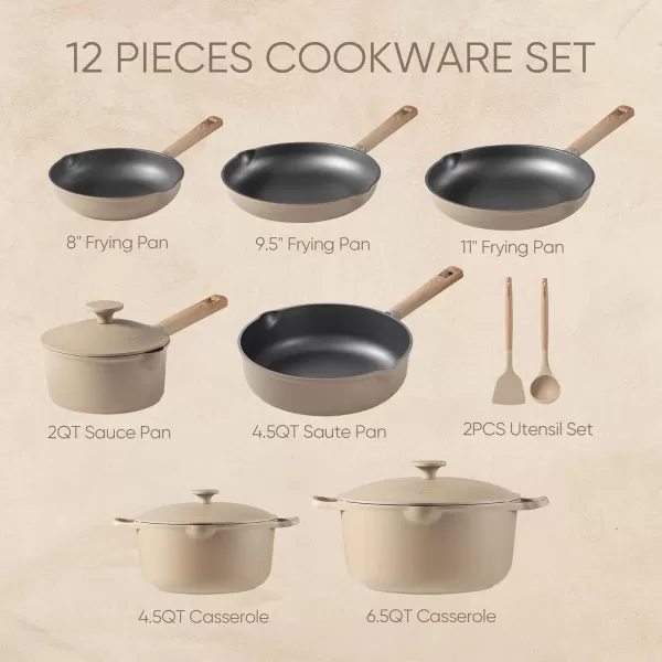 imageCAROTE Pots and Pans Set Non Stick 16Pcs Kitchen Cookware Set Stackable Induction Cookware Pot and Pan set Pans for Cooking Taupe GraniteTaupe