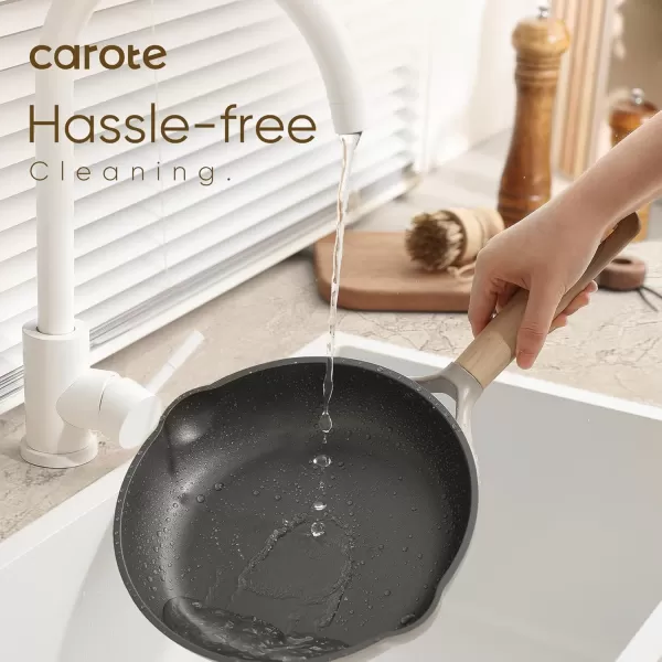 imageCAROTE Pots and Pans Set Non Stick 16Pcs Kitchen Cookware Set Stackable Induction Cookware Pot and Pan set Pans for Cooking Taupe GraniteTaupe