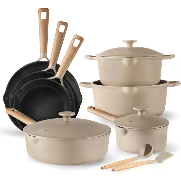 imageCAROTE Pots and Pans Set Non Stick 16Pcs Kitchen Cookware Set Stackable Induction Cookware Pot and Pan set Pans for Cooking Taupe GraniteTaupe