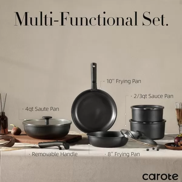 imageCAROTE Pots and Pans Set Non Stick Cookware Sets 11pcs Kitchen Set OvenFridge Safe Space Saving Pots Set Nonstick Set with Versatile RemovableDetachable Handle Induction RV Set Cream WhiteJet Black