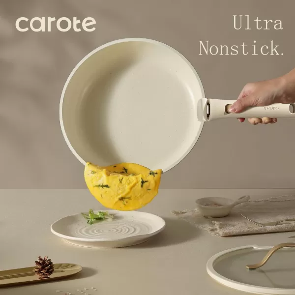 imageCAROTE Pots and Pans Set Non Stick Cookware Sets 11pcs Kitchen Set OvenFridge Safe Space Saving Pots Set Nonstick Set with Versatile RemovableDetachable Handle Induction RV Set Cream WhiteCream White