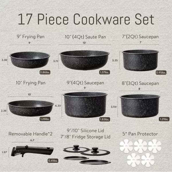 imageCAROTE Pots and Pans Set Non Stick Cookware Sets 11pcs Kitchen Set OvenFridge Safe Space Saving Pots Set Nonstick Set with Versatile RemovableDetachable Handle Induction RV Set Cream WhiteEbony black