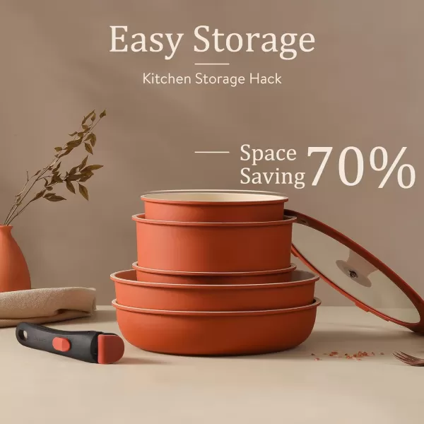 imageCAROTE Pots and Pans Set Non Stick Cookware Sets 11pcs Kitchen Set OvenFridge Safe Space Saving Pots Set Nonstick Set with Versatile RemovableDetachable Handle Induction RV Set Wave BlueRed