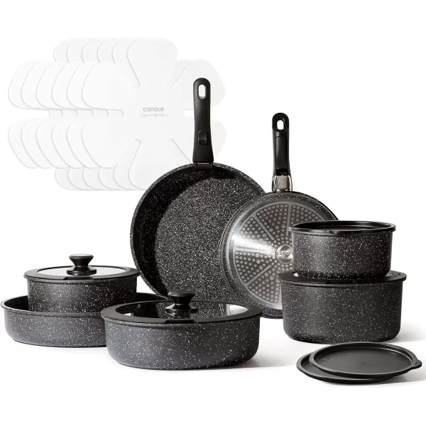imageCAROTE Pots and Pans Set Non Stick Cookware Sets 11pcs Kitchen Set OvenFridge Safe Space Saving Pots Set Nonstick Set with Versatile RemovableDetachable Handle Induction RV Set Cream WhiteEbony black