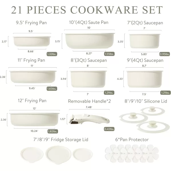 imageCAROTE Pots and Pans Set Non Stick Cookware Sets 11pcs Kitchen Set OvenFridge Safe Space Saving Pots Set Nonstick Set with Versatile RemovableDetachable Handle Induction RV Set Cream WhiteCream White