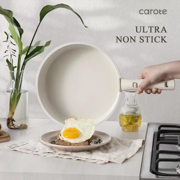imageCAROTE Pots and Pans Set Non Stick Cookware Sets 11pcs Kitchen Set OvenFridge Safe Space Saving Pots Set Nonstick Set with Versatile RemovableDetachable Handle Induction RV Set Cream WhiteWhite