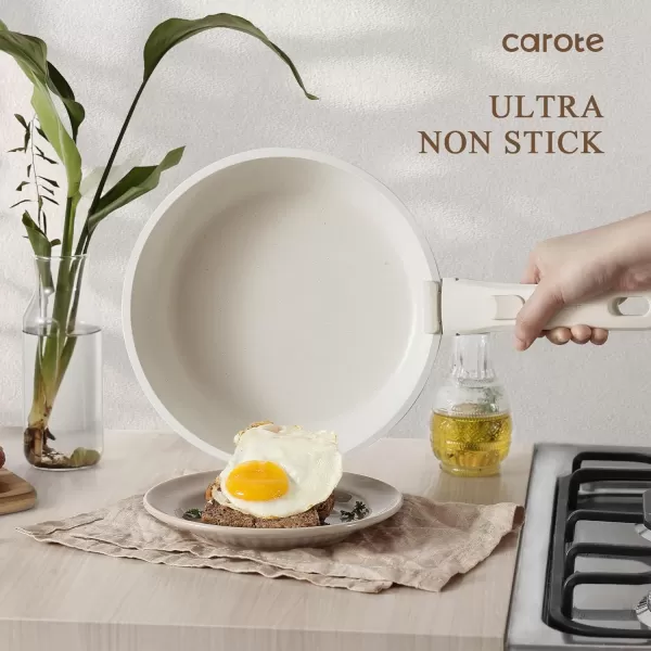 imageCAROTE Pots and Pans Set Non Stick Cookware Sets 11pcs Kitchen Set OvenFridge Safe Space Saving Pots Set Nonstick Set with Versatile RemovableDetachable Handle Induction RV Set Cream WhiteWooden