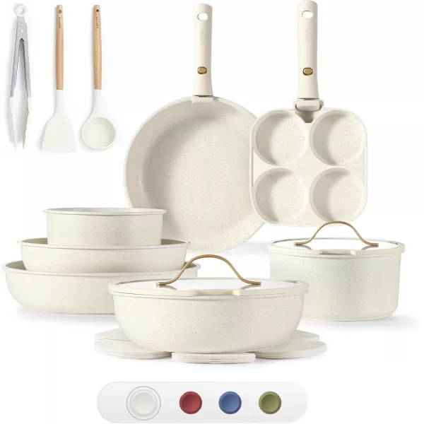 imageCAROTE Pots and Pans Set Non Stick Cookware Sets 11pcs Kitchen Set OvenFridge Safe Space Saving Pots Set Nonstick Set with Versatile RemovableDetachable Handle Induction RV Set Cream WhiteCream White