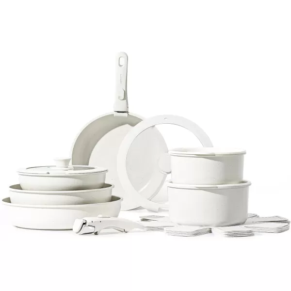 imageCAROTE Pots and Pans Set Non Stick Cookware Sets 11pcs Kitchen Set OvenFridge Safe Space Saving Pots Set Nonstick Set with Versatile RemovableDetachable Handle Induction RV Set Cream WhiteWhite