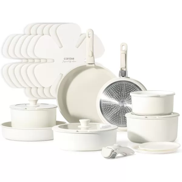 imageCAROTE Pots and Pans Set Non Stick Cookware Sets 11pcs Kitchen Set OvenFridge Safe Space Saving Pots Set Nonstick Set with Versatile RemovableDetachable Handle Induction RV Set Cream WhiteCream White