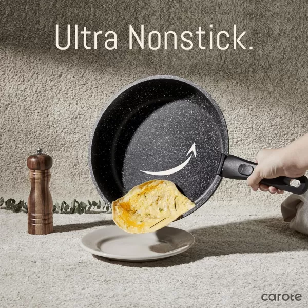 imageCAROTE Pots and Pans Set Non Stick Cookware Sets 11pcs Kitchen Set OvenFridge Safe Space Saving Pots Set Nonstick Set with Versatile RemovableDetachable Handle Induction RV Set Cream WhiteEbony black