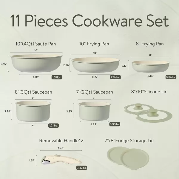 imageCAROTE Pots and Pans Set Non Stick Cookware Sets 11pcs Kitchen Set OvenFridge Safe Space Saving Pots Set Nonstick Set with Versatile RemovableDetachable Handle Induction RV Set Wave BlueGreen