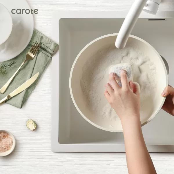 imageCAROTE Pots and Pans Set Non Stick Cookware Sets 11pcs Kitchen Set OvenFridge Safe Space Saving Pots Set Nonstick Set with Versatile RemovableDetachable Handle Induction RV Set Cream WhiteCream White