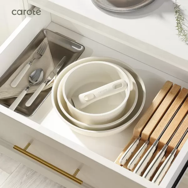imageCAROTE Pots and Pans Set Non Stick Cookware Sets 11pcs Kitchen Set OvenFridge Safe Space Saving Pots Set Nonstick Set with Versatile RemovableDetachable Handle Induction RV Set Cream WhiteCream White