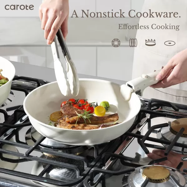 imageCAROTE Pots and Pans Set Non Stick Cookware Sets 11pcs Kitchen Set OvenFridge Safe Space Saving Pots Set Nonstick Set with Versatile RemovableDetachable Handle Induction RV Set Cream WhiteJade Cream