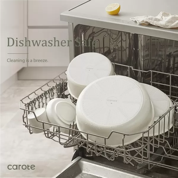 imageCAROTE Pots and Pans Set Non Stick Cookware Sets 11pcs Kitchen Set OvenFridge Safe Space Saving Pots Set Nonstick Set with Versatile RemovableDetachable Handle Induction RV Set Cream WhiteCream White
