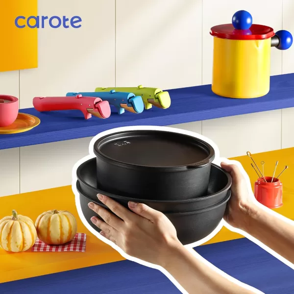 imageCAROTE Pots and Pans Set Non Stick Cookware Sets 11pcs Kitchen Set OvenFridge Safe Space Saving Pots Set Nonstick Set with Versatile RemovableDetachable Handle Induction RV Set Wave BlueBlue