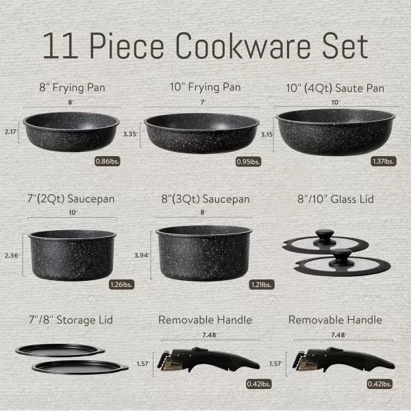 imageCAROTE Pots and Pans Set Non Stick Cookware Sets 11pcs Kitchen Set OvenFridge Safe Space Saving Pots Set Nonstick Set with Versatile RemovableDetachable Handle Induction RV Set Cream WhiteEbony black